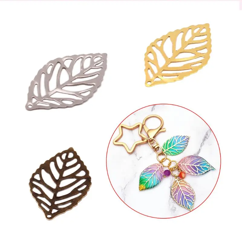 

100 pcs/Pack Openwork Leaf Metal Flower Frame Pendant Charm DIY UV Resin Necklace Jewelry Making