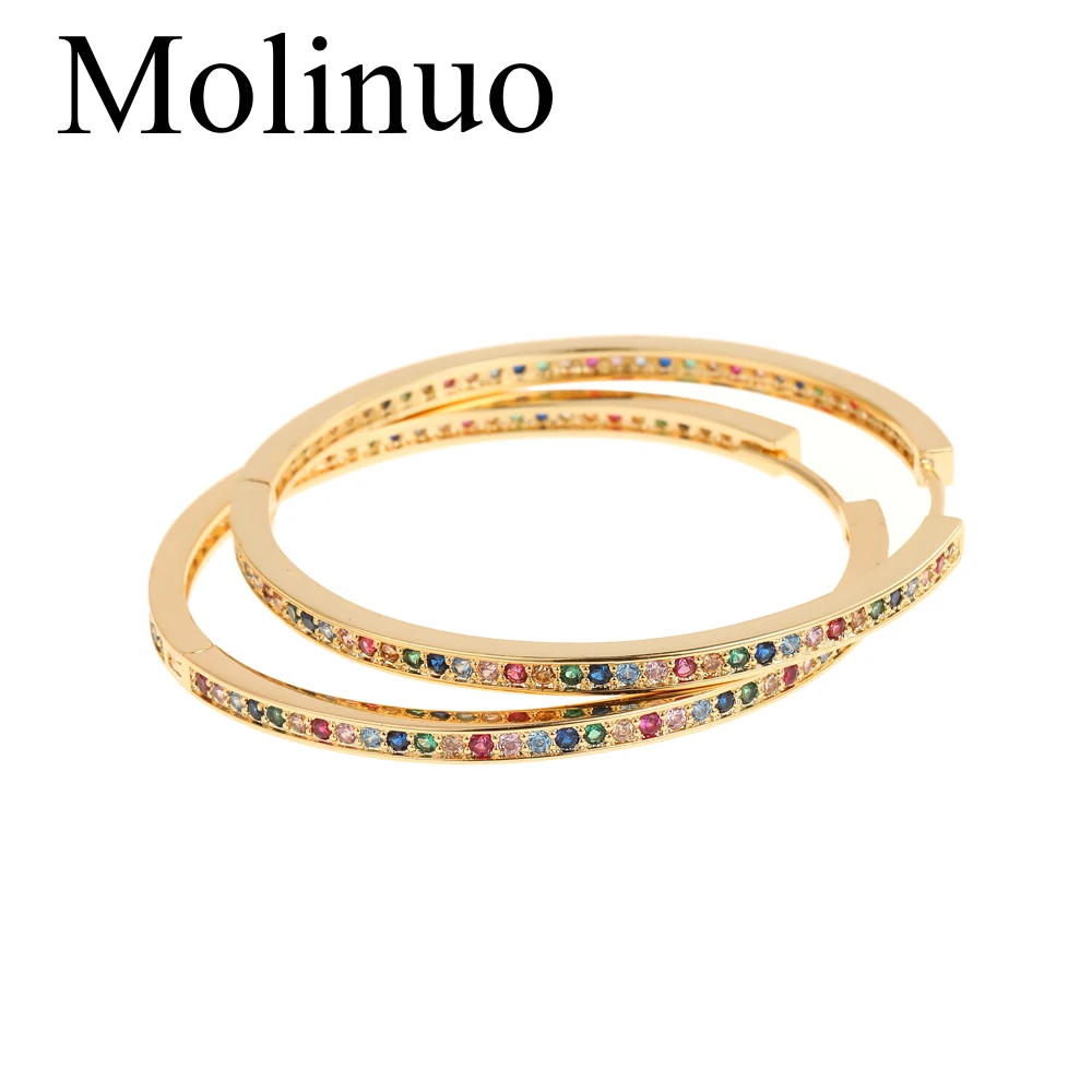 Molinuo Большой размер круглые серьги-кольца для женщин модные ювелирные изделия новые золотые Заполненные Высокое качество блестящие красочные cz обруч