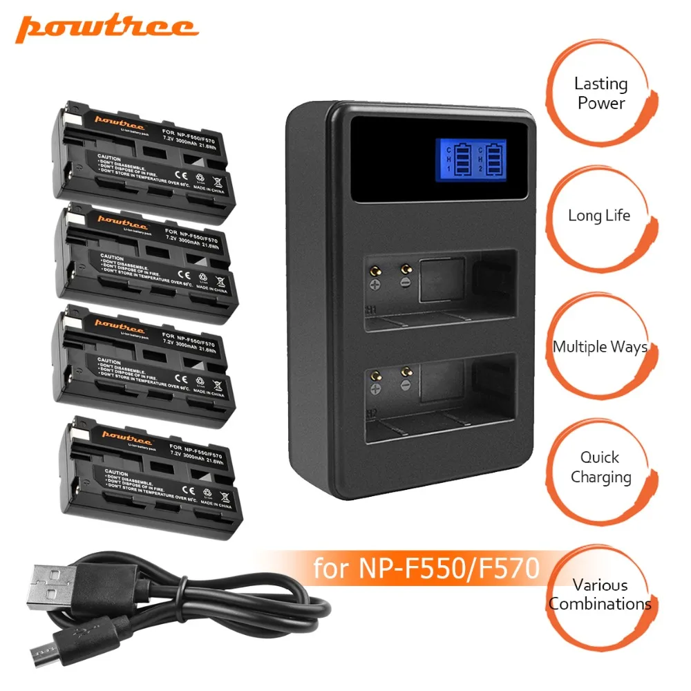 

4x NP-F530 NP F330 F550 F570 Battery+LCD Dual Charger for Sony NP-F570 CCD-SC55 CCD-TRV81 DCR-TRV210 MVC-FD81 NP-F750 L10