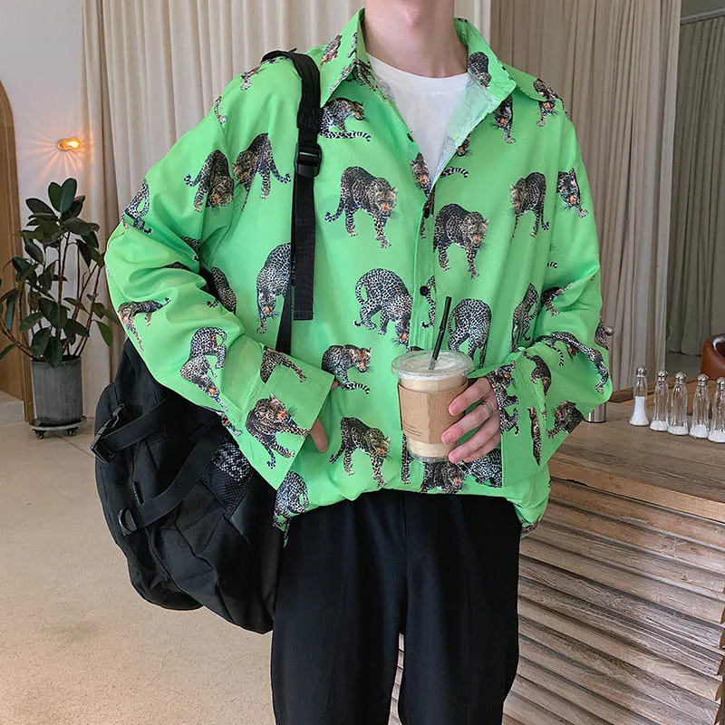 Autumn New Leopard Printing Shirts Men Fashion Design Streetwear Long Sleeve Shirts Button Up Luxury Loose Casual Shirts