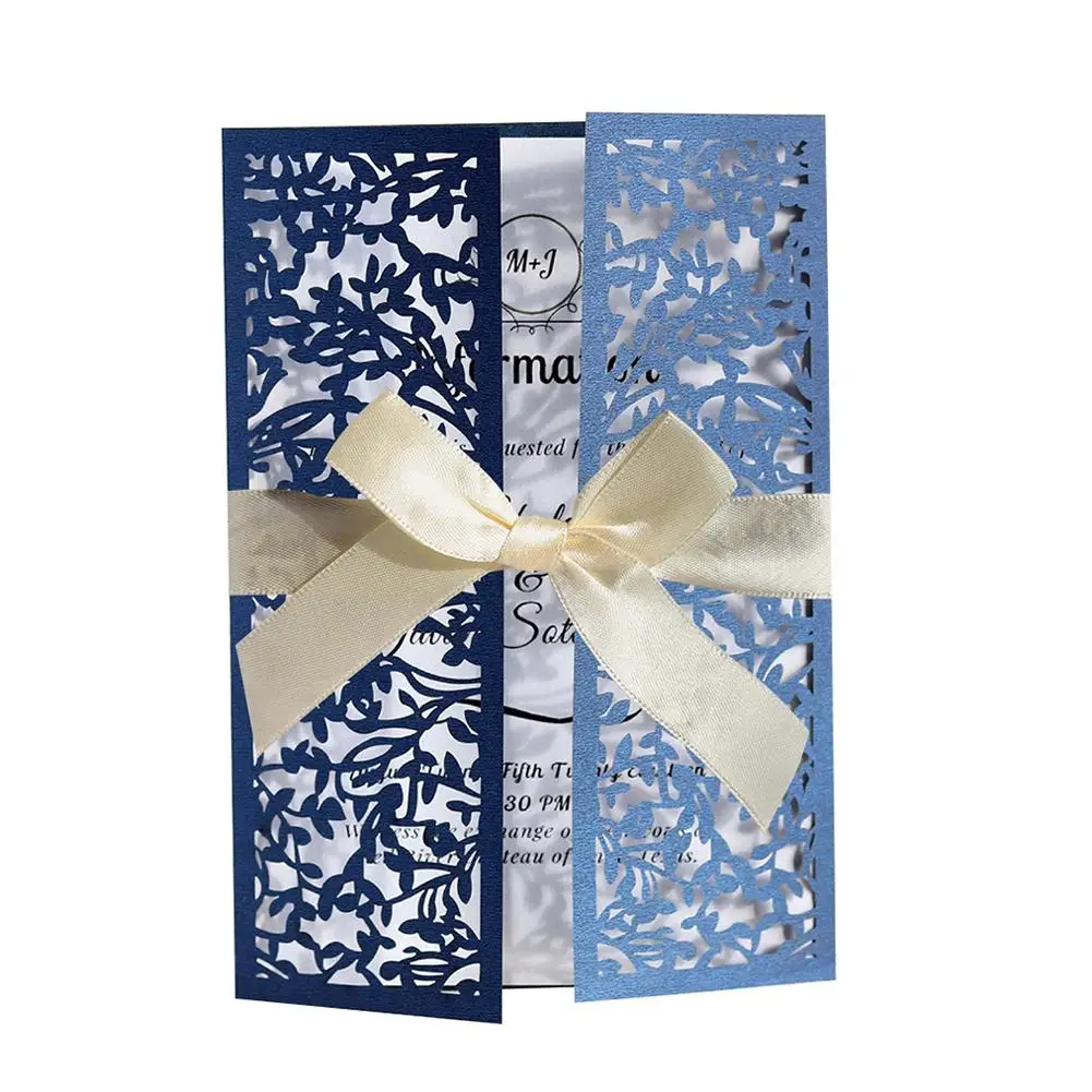  10pcs Holiday Wedding Invitation Laser Hollow Invitation European Bow Invitation Card For Wedding B - 33027526140