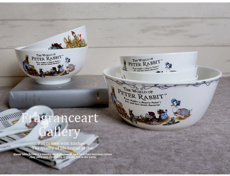 Искусство костяного фарфора посуда Питер посуда с кроликами паровой бытовой суп большая чаша мультфильм прекрасный керамика чаши