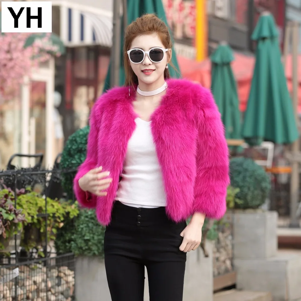 

2019 New Women Real Fox Fur Jacket Winter Slim Solid Female 100% Genuine Fox Fur Outerwear Short Style Fashion Fox Fur Overcoat