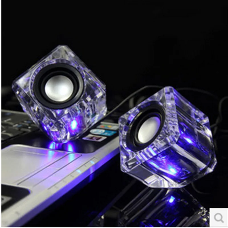 Компьютерный светодиодный динамик с кристаллами, мини Usb компьютер, небольшой звук, настольный динамик, сабвуфер 3,5 мм, аудио разъем и USB 2,0