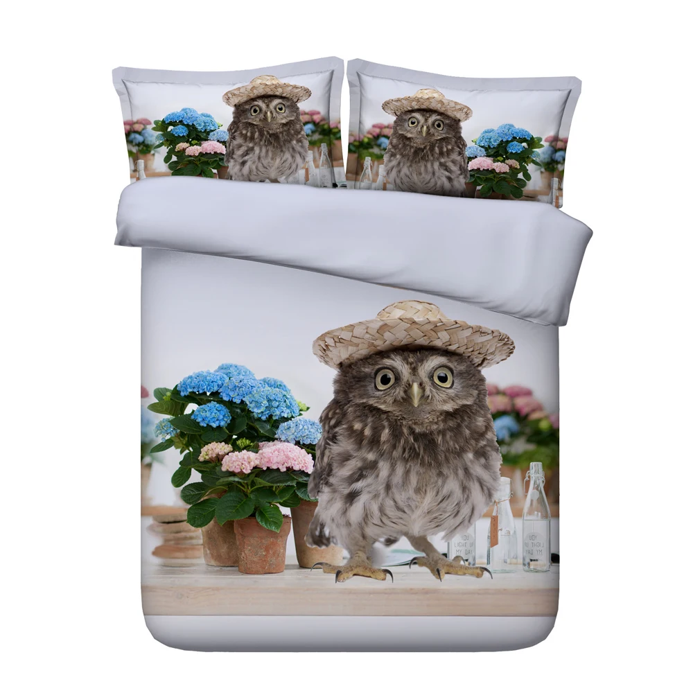 3d Printed Cute Owl Pattern White Duvet Cover Kids/Children Twin/Full