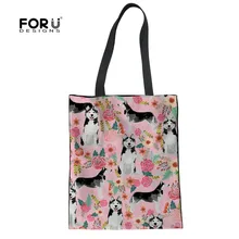 FORUDESIGNS/сумка из льняной эко-ткани с цветами Хаски для леди, прочная роскошная сумка для девушек, сумки для журналов, дизайнерские женские парусиновые сумки для покупок