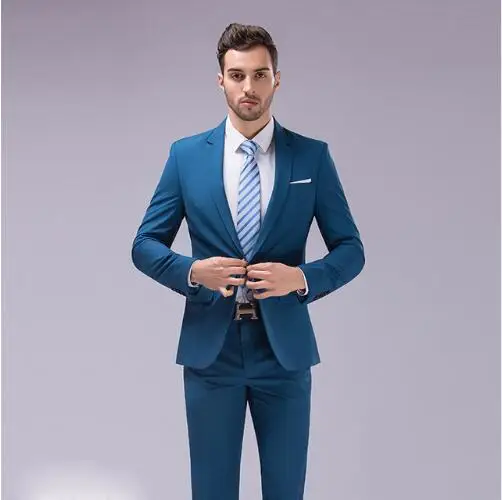 

Custom Slim Fit Blue Men Suit 3Pcs Notched Lapel Blazer Mens Wedding Prom Suits Best Man Groom Tuxedo Formal Jacket Pants Vest