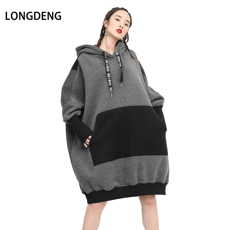 LONGDENG Plus Size Hoodies 2019 Autumn Winter Women Hooded