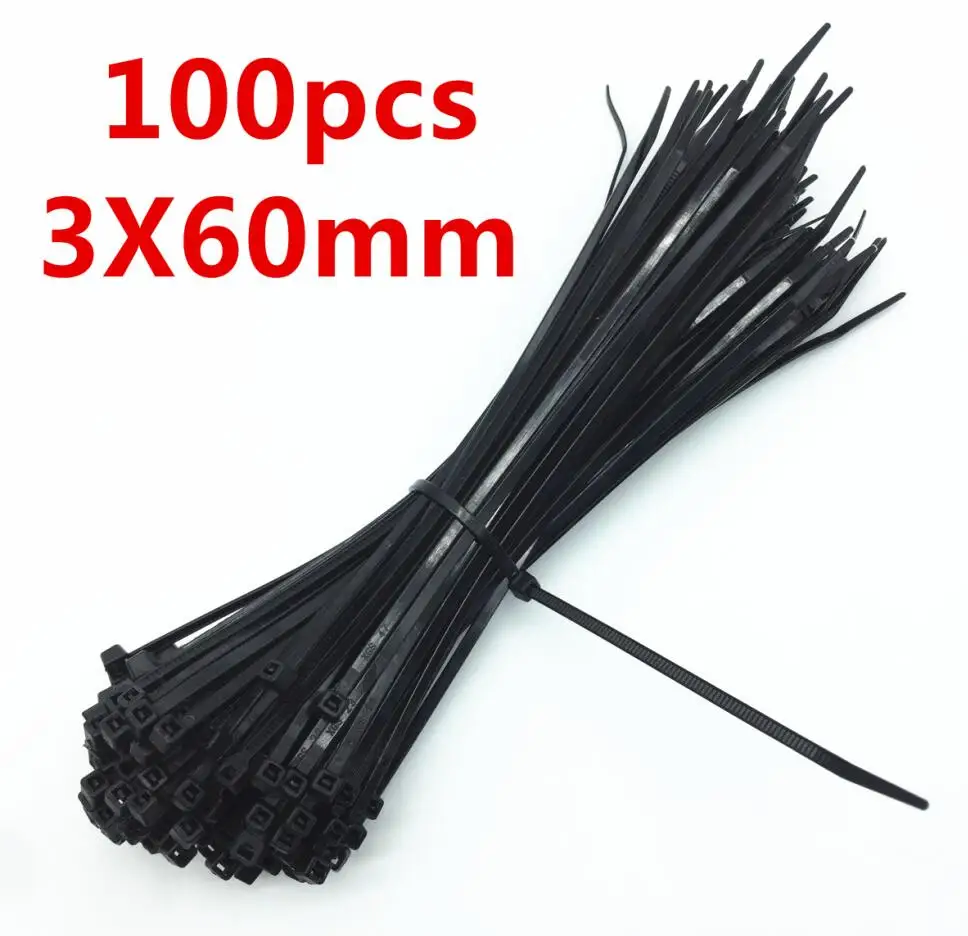 3 x 60mm 100 шт. 3X60/80/100/120/150/200 мм белый черный молоко кабель провод кабельные стяжки самоблокирующиеся Нейлоновые кабельные стяжки - Цвет: 3 x 60mm