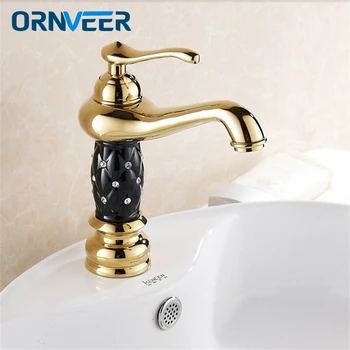 

Luxury Gold Plated Bathroom Faucet Single Hole Single Handle Black Ceramic Body Basin Sink Mixer Tap G-048