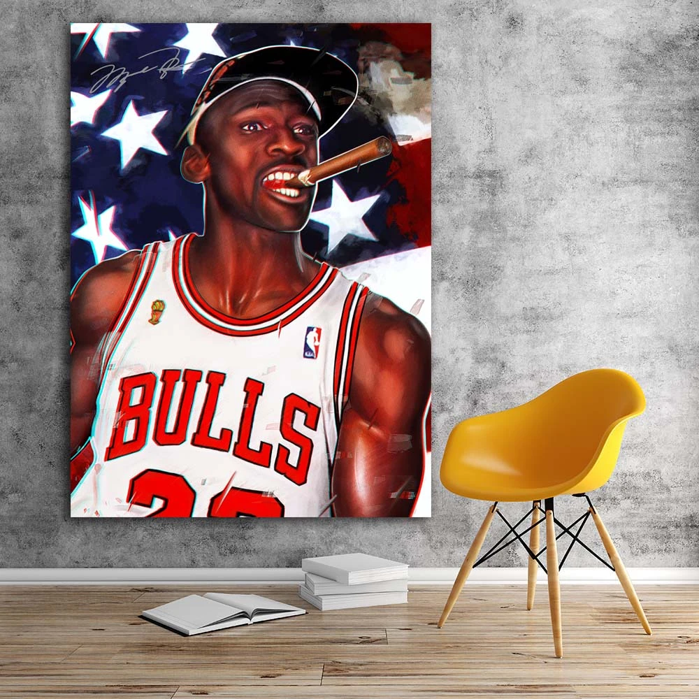 Nba でマイケル ジョーダン祝賀勝利シガー壁絵キャンバスアートプリントストレッチフレーム絵画家の装飾 Painting Calligraphy Aliexpress