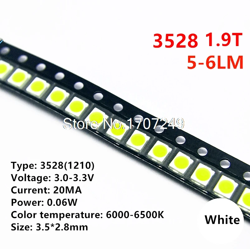 

1000pcs/lot high quality 3528 White 1.9T Highlight LED Bead 1210 White 5-6LM LED 6000-6500K