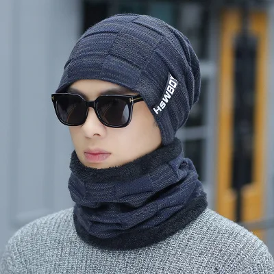 navy blue Ymsaid зимняя шапочка-шарф skullies beanies мягкая теплая мешковатая шапка маска Gorros Зимние головные уборы для мужчин и женщин вязаная шапка - Цвет: navy blue