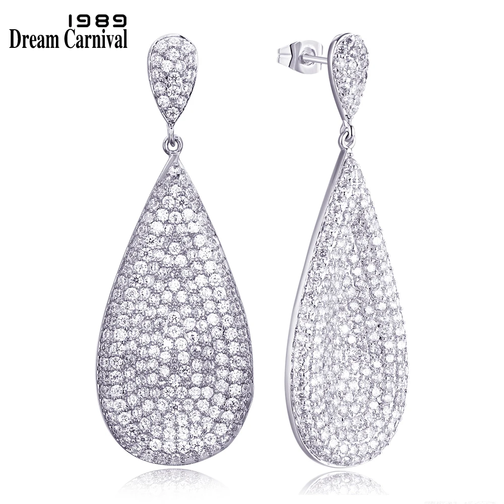 

DreamCarnival 1989 Luxury Paved Zircon Jewelry Accessories Rhodium Gold Color bayan kupe Wedding Bride Big Drop Earings SE07068