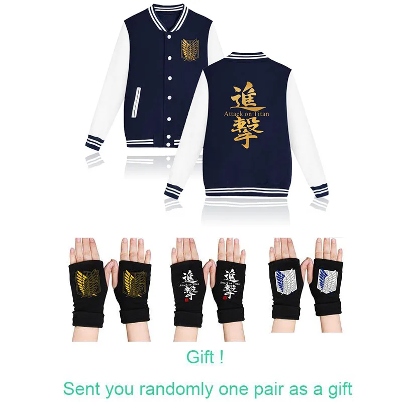blue jacket gloves Популярная бейсбольная куртка и перчатки Comic Attack On Titan Recon Corps, детские толстовки с капюшоном XXS, толстовка Эрен, косплей, костюмы с капюшоном - Цвет: blue jacket gloves