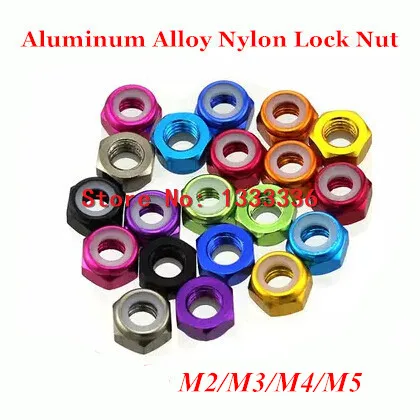 

10pcs M2 M3 M4 M5 Aluminum Alloy Nylon Insert Lock Nuts RC Parts Self-Locking Nuts anodized color