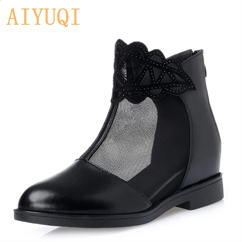 

2019 genuine leather female summer shoes, inner pad increase height net yarn rhinestone sandals, wild casual net shoes female