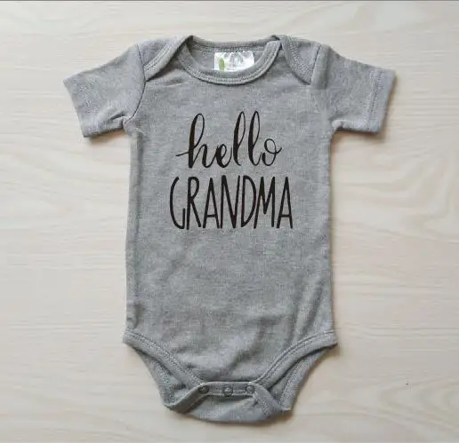 Okoufen/Боди для маленьких детей «Hello Grandma», повседневный детский топ с буквенным принтом, летний короткий рукав для новорожденных, футболка, новая мода, Прямая поставка
