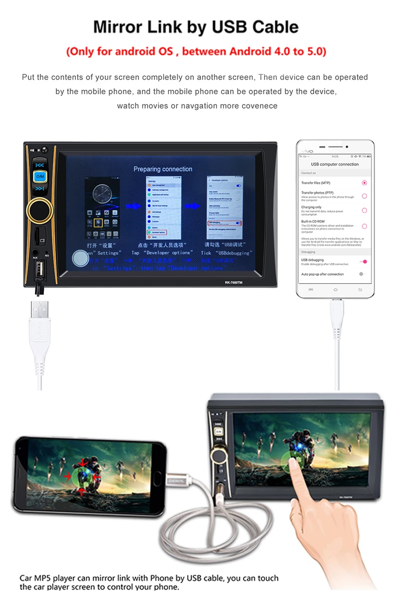 Автомобильный видеоплеер Bluetooth 2 Din 6,6 ''HD сенсорный экран с usb TF автомобильная электроника в тире стерео радио FM MP4 MP5 Аудио