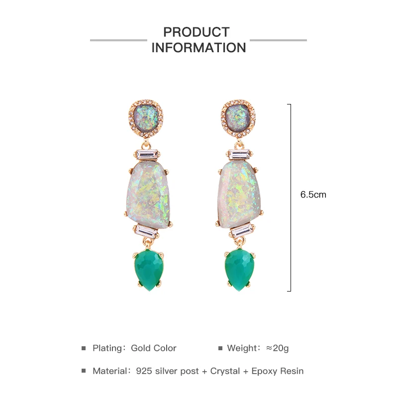 KISS ME Chic Green Water Drop Resin Crystal Drop Earrings New Design Women Statement Earrings Luxury Jewelry
