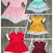 Новая детская одежда для девочек Хлопковое платье 5 цветов Кружевная летняя детская одежда с оборками Одежда для девочек платье-макси цельное с короткими рукавами