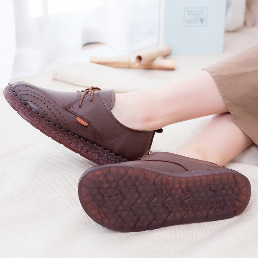BELISS lace-up loafers casual flat shoes women handmade 2018 spring autumn cow leather soft comfortable shoes ( (9)
