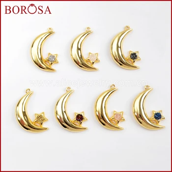

BOROSA 6PCS Full Gold Color Moon Shape Star Round Druzy Charms Pendant for Earrings/Necklace Making Fashion Jewelry WX964