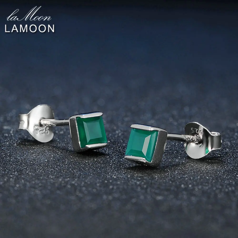 Lamoon 4 мм 0.6x2 ct Natural Green Халцедон Стерлингового Серебра 925 Простые Серьги Ювелирные