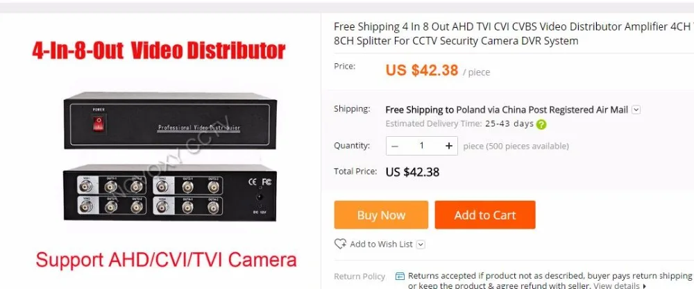 1 в 4 из AHD TVI CVI видео распределитель усилитель 1CH в 4CH сплиттер для CCTV камеры безопасности DVR системы