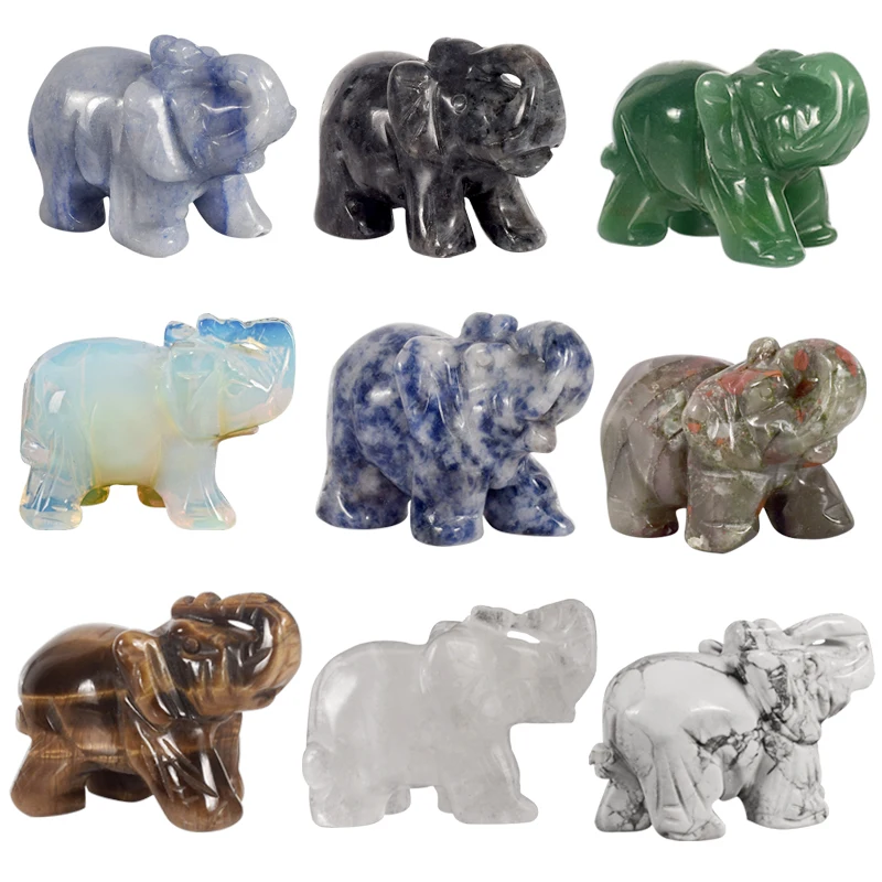 

Whosale 2 Inch Jade Crystal Elephant Figurines 400 pcs Craft Carved Natural Stone Mini Animal Statue for Decor Chakra Healing