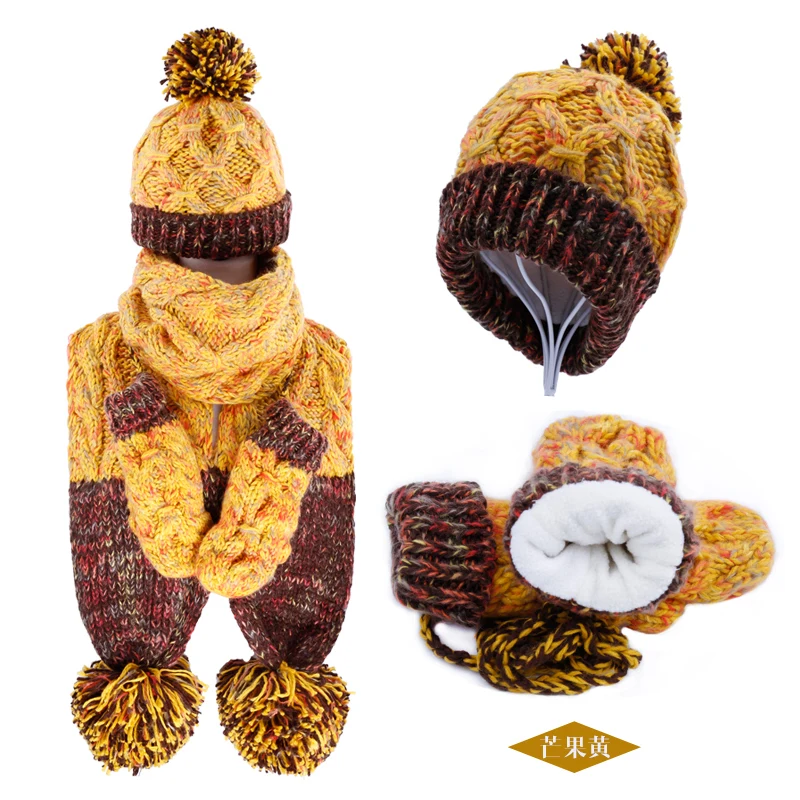 Женская трикотажная шапка с шарфом и перчаткой помпоном|scarf glove|hat scarf glovesknitted hat |