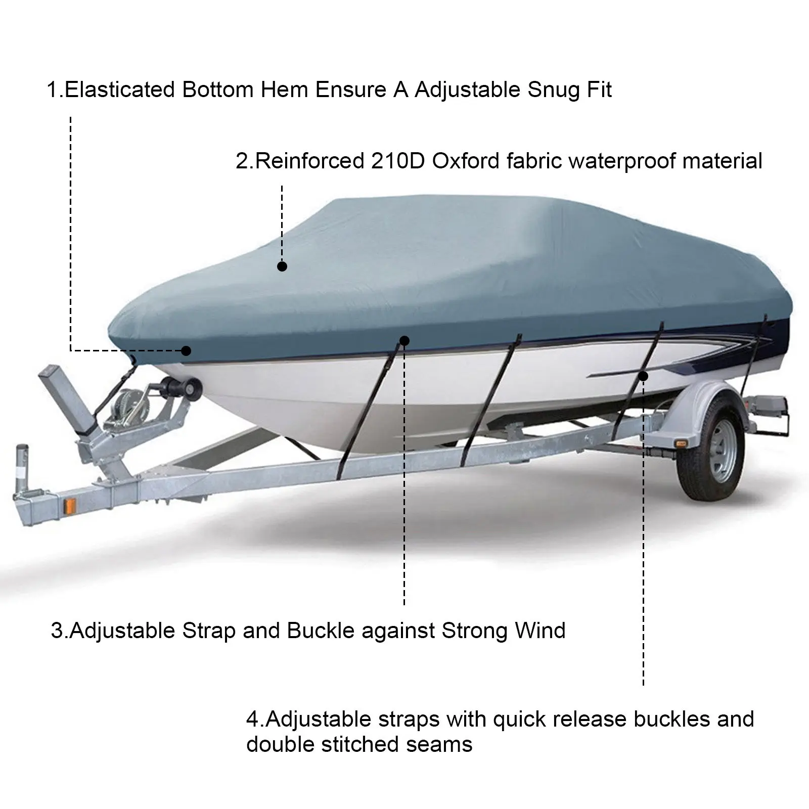 14-22ft Trailerable 210D чехол для лодки водонепроницаемый серый рыбий лыжный v-корпус Солнцезащитный УФ-протектор для катера швартовка для лодки D45