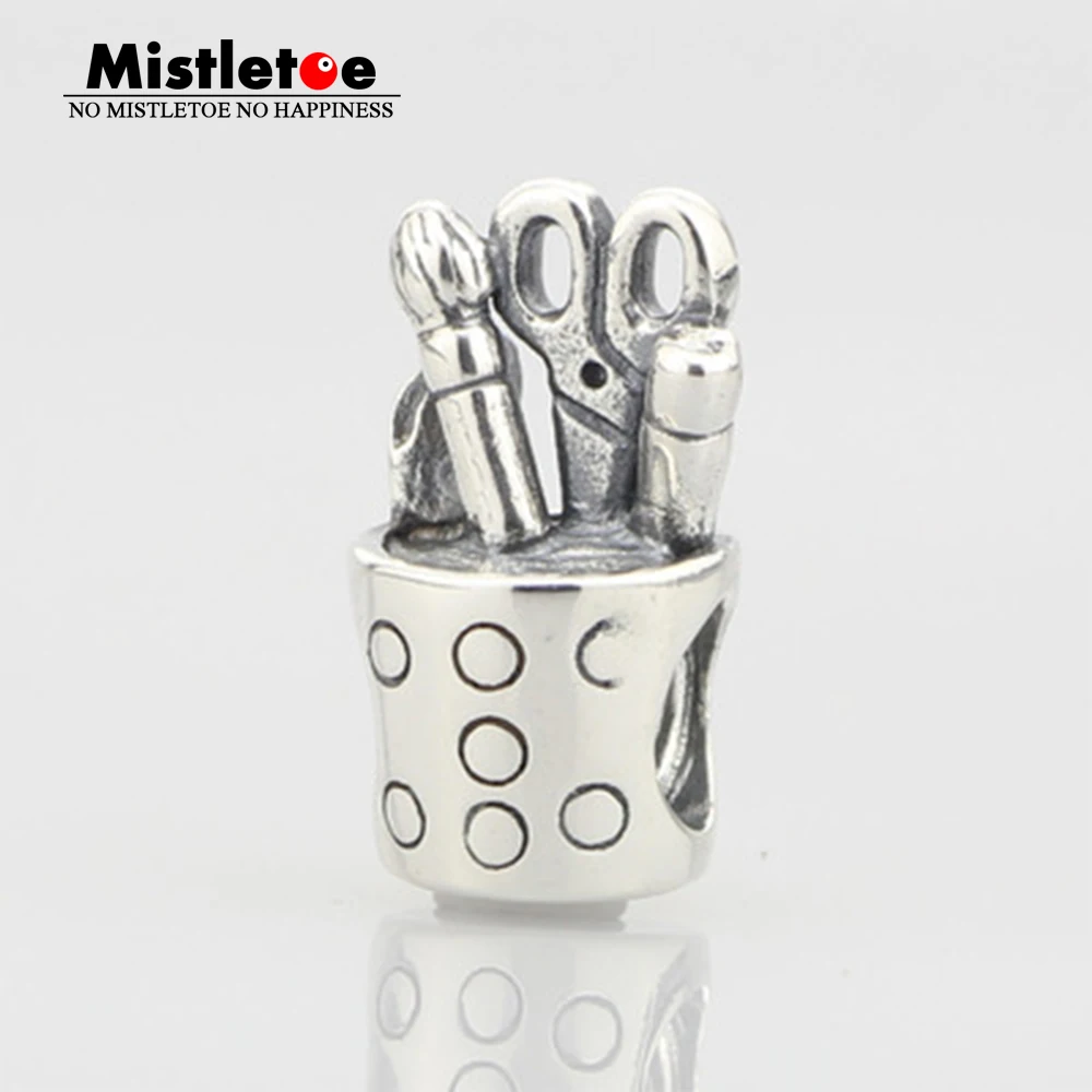 

Genuine 925 Sterling Silver Pen holder Charm Bead With Thread Hole Fits European Bracelet Jewelry