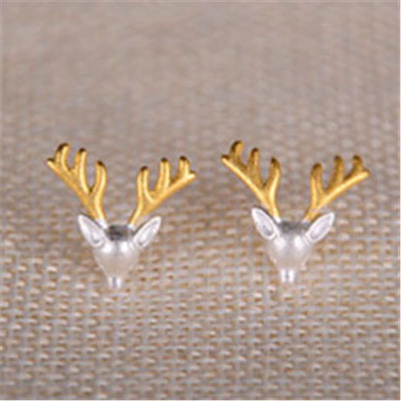 RONGQING 1Pair/lot 925 Sterling Silver Elk Stud Earring Fashion Unique Design Deer Antlers Earrings for Women Lucy Gifts | Украшения и