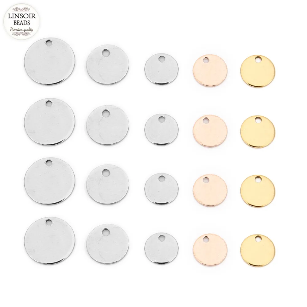 

LINSOIR 20pcs/lot Stainless Steel Round Smooth Charms Pendants Rose Gold Sliver Gold Color Charms Connectors For Jewelry Making