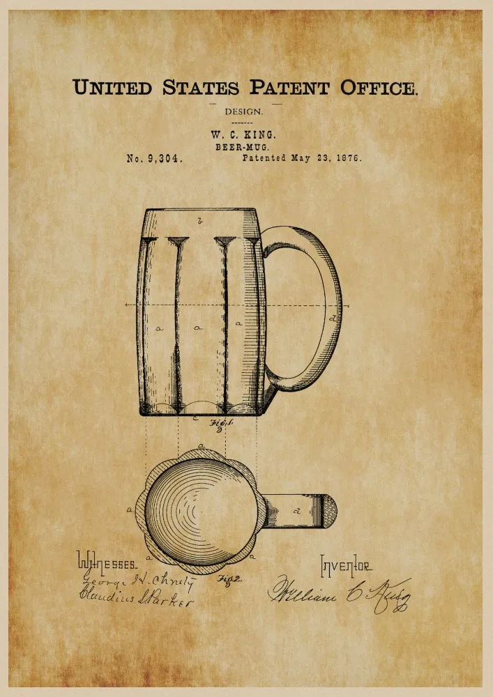 

Beer Keg patent print poster /invented by W. E. Delehanty print Art retro Vintage kraft paper Poster Home living room decor
