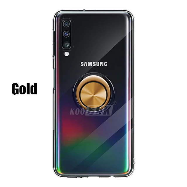 Мягкий прозрачный чехол для samsung Galaxy A10 A20 A30 A40 A50 A70 A50S A30S A80 кольцо держатель задняя крышка прозрачный чехол для телефона - Цвет: Золотой