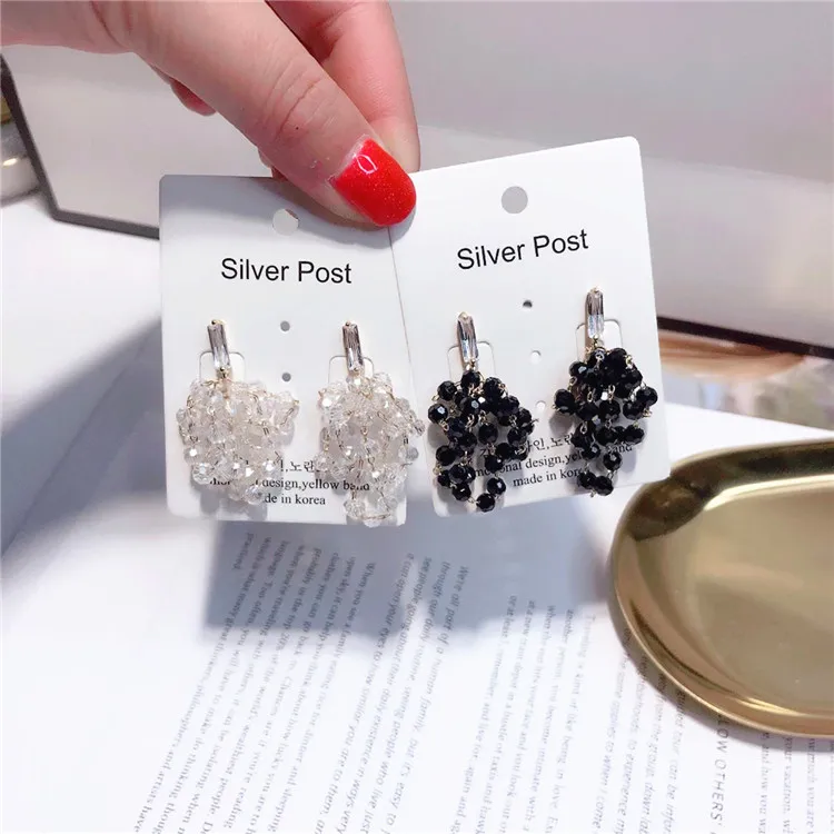 crystal beads earring 925 silver post Hypoallergenic fadeless alloy fashion jewelry stud earrings for women girl Christmas gift