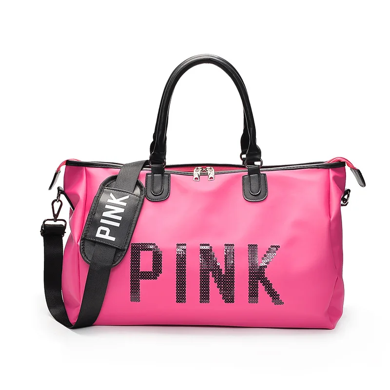 Women Large Capacity Travel Duffle Shoulder bags Tote Marl pink beach vs pink bag pink color vs ...