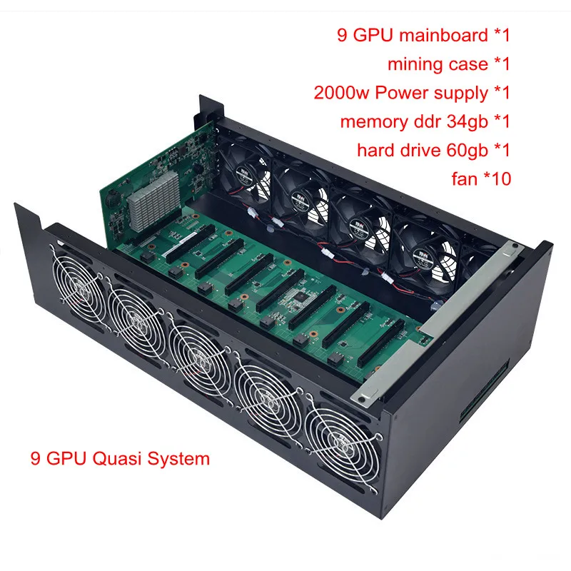 Чехол для майнинга, рамка для ПК, USB miner rig, серверная стойка PCIE 16x, материнская плата BTC XMR для P106 RX470 480 RX 570 580 gtx 1060 9, видеокарта - Цвет: Quasi system