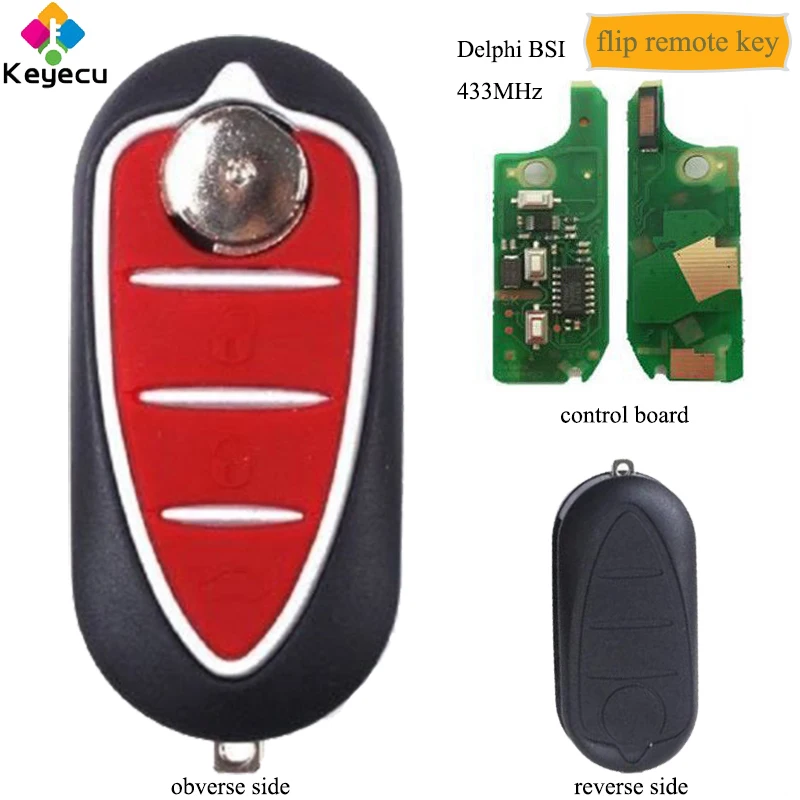 

KEYECU Flip Remote Control Car Key With 3 Button & 433MHz & PCF7946 Chip - FOB for Alfa Romeo Mito 2008 - Delphi BSI System