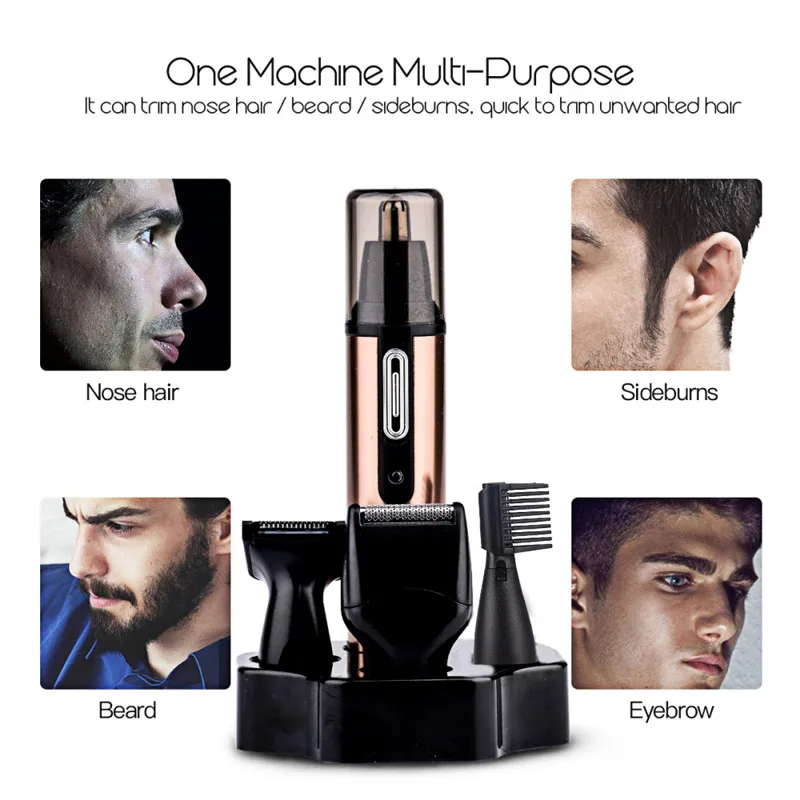 

4-in-1 Multifunctional Rechargeable Nose&Ear Hair Trimmer Cordless Hair Removal Shaving Machine for Beard Sideburn Eyebrow