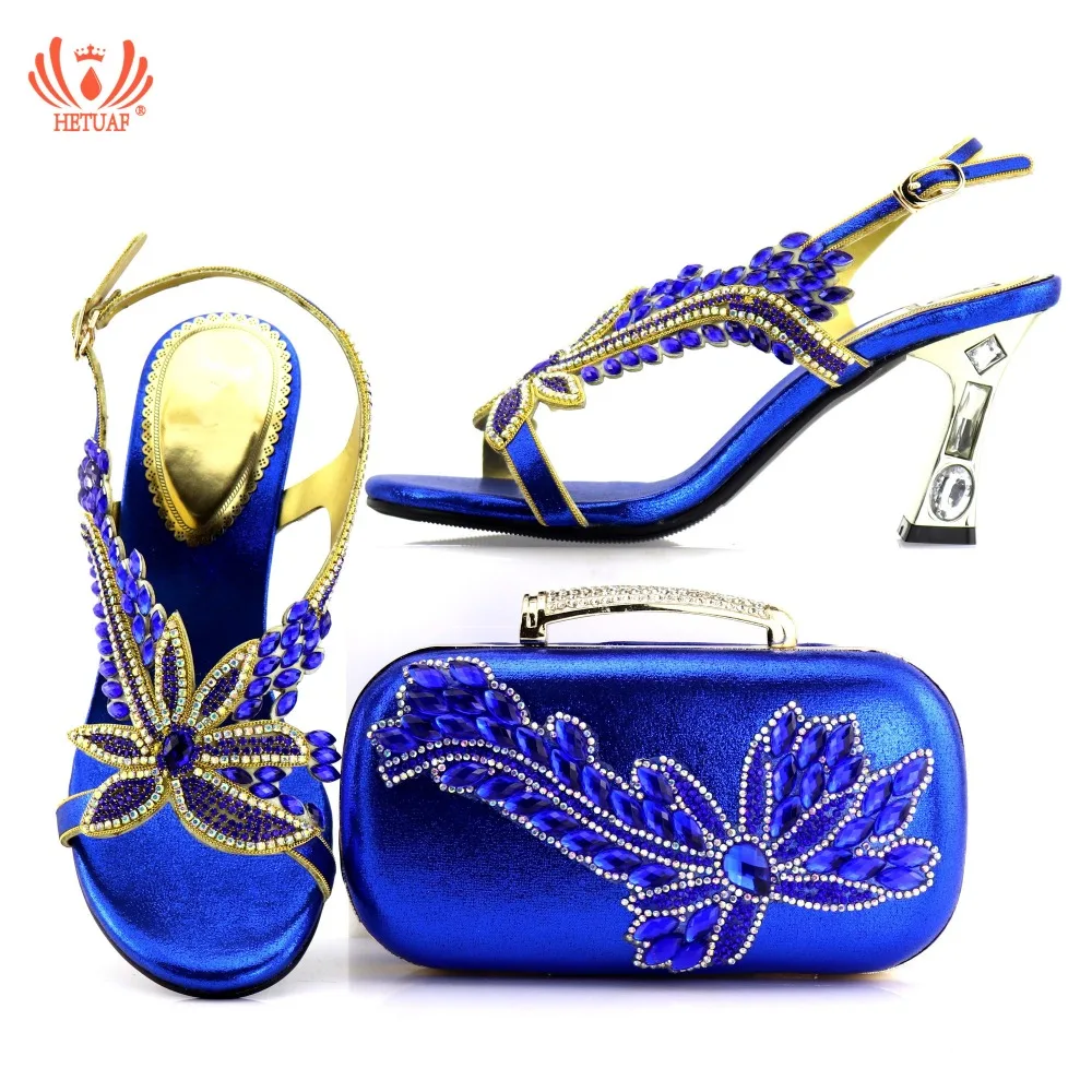 

Latest Sexy Fashion Sandals Royal Blue Italian Shoe With Matching Bags African High Heel Women Shoes And Bags Set For Prom Party