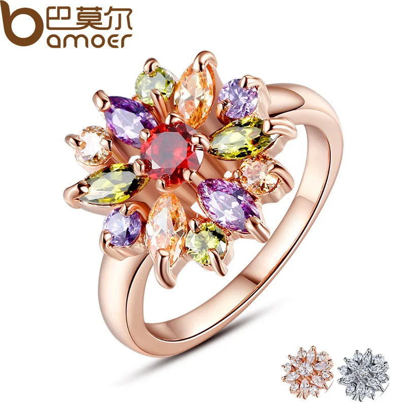 BAMOER 3 Cores Rosa Cor de Ouro Anel de Dedo para As Mulheres com Multicolor AAA Cubic Zircon Wedding JIR031 Berloque #6 7 8 9