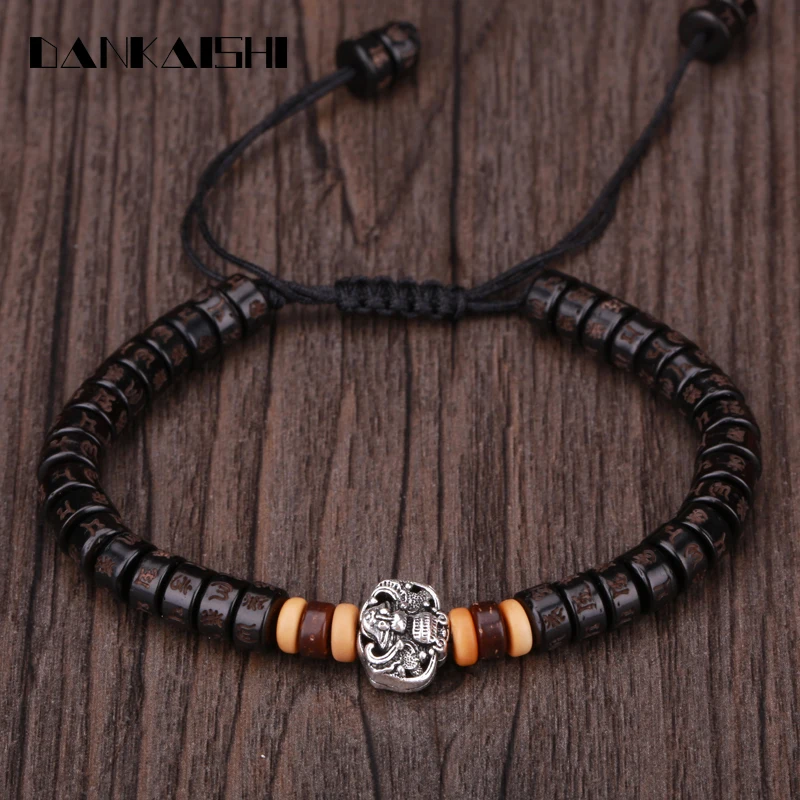 

Dankaishi Six Words Mantry Pray Hand String Bodhi Bracelets Buddhist Sanskrit Natural Wood Beads Bracelet Charm Jewelry DKSFZ126