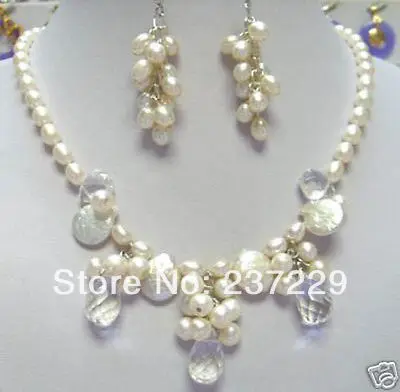 Wholesale price Fast shipping + aBeautiful white pearl crystal necklace earrings set (A0516) | Украшения и аксессуары