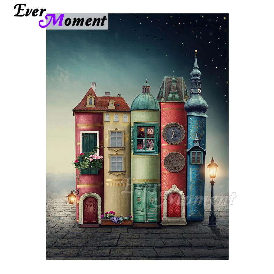 

Ever Moment Diamond Painting 5D DIY Book Building Night Full Square Picture Of Rhinestone Mosaic Diamond Embroidery Decor 3F729