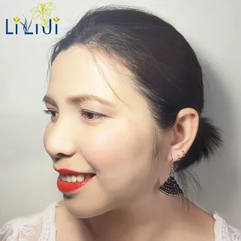 

Lii Ji Gemstone Black Spinel 925 Sterling Silver Gold Color Ginkgo Leaf Earring