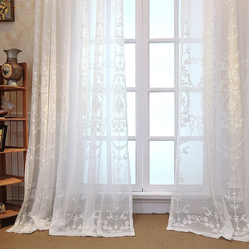 Embroidered White Voile Tulle Sheer Curtains Encryption Curtains Bedroom Window Curtain Living Room Rideaux Voilage