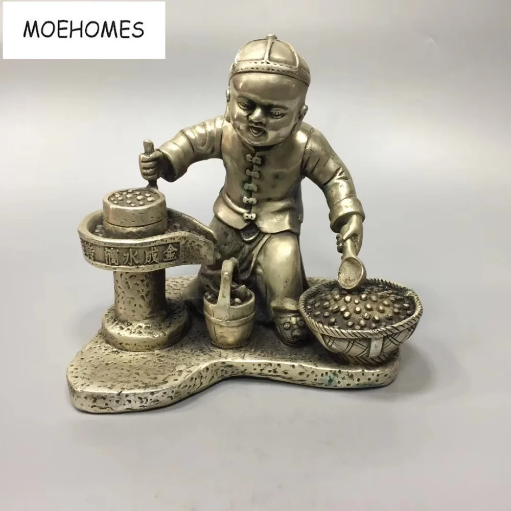 

MOEHOMES China Tibet Silver Ancient Bring good luck and get rich by diligence statue Ornament metal crafts home decoration